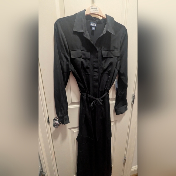 Scoop Wide Leg Black Satin Jumpsuit With Belt Size L - Picture 2 of 3